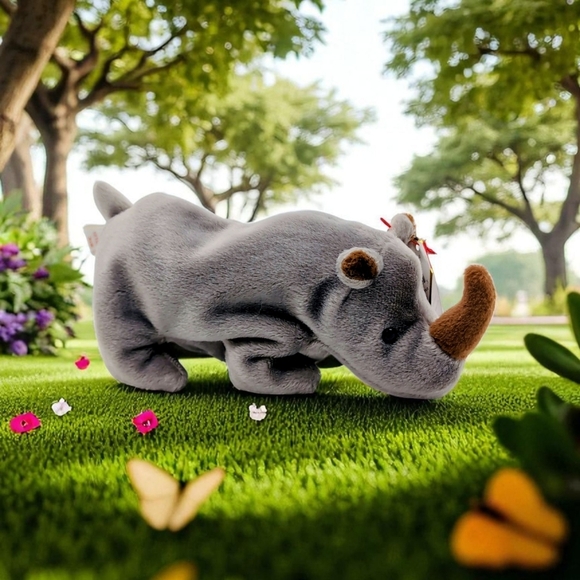 1996 Ty Beanie Baby Spike Gray Plush Rhino Toy W Tag - Picture 1 of 7